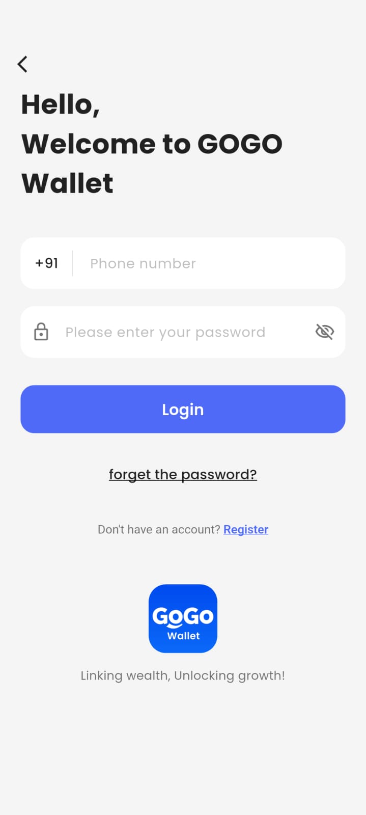Gogowallet login screen